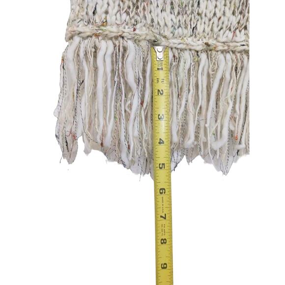 Sage & Flower Cardigan Sweater Sz L XL BEIGE Cableknit Fringes Bohemian Coastal - Picture 13 of 16